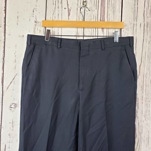 M and H Dress Pants Mens Size 36R Flat Front Straight Leg Black